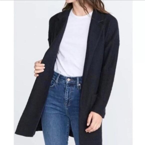 Marine Layer Knit Open Front Cardigan Sz Large Birdseye Textured Coat Longline - Picture 1 of 14